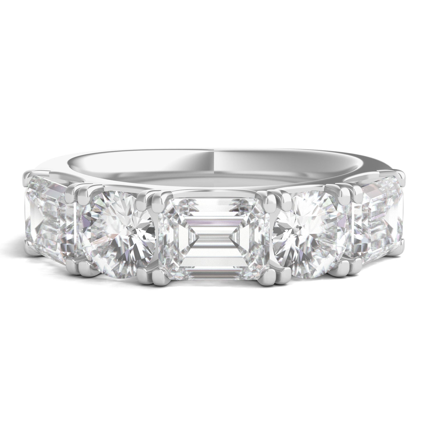 Round & Emerald-Cut Diamond Five-Stone Band in Platinum (4 ct. tw.)