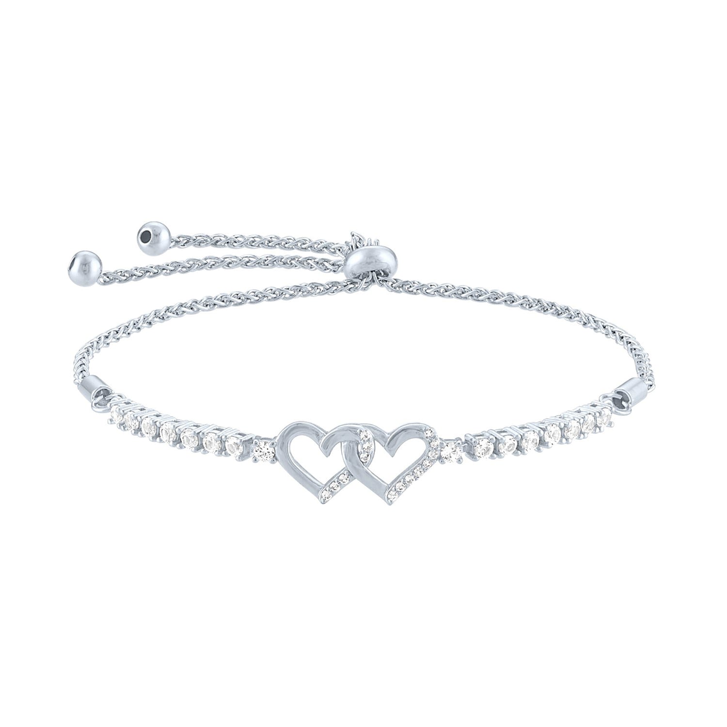 Lab-Created White Sapphire Heart Bolo Bracelet in Sterling Silver