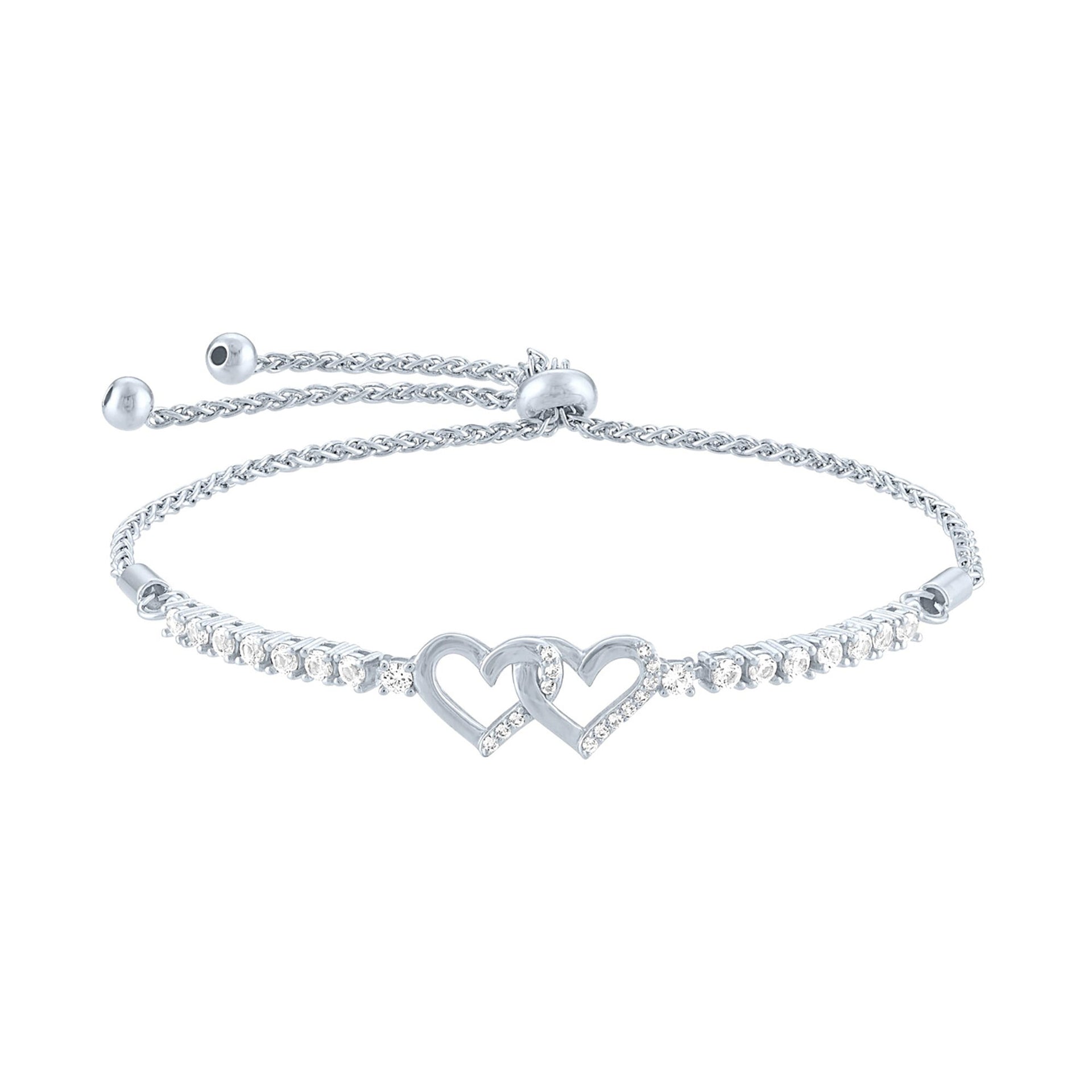 Lab-Created White Sapphire Heart Bolo Bracelet in Sterling Silver