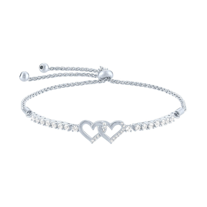 Lab-Created White Sapphire Heart Bolo Bracelet in Sterling Silver