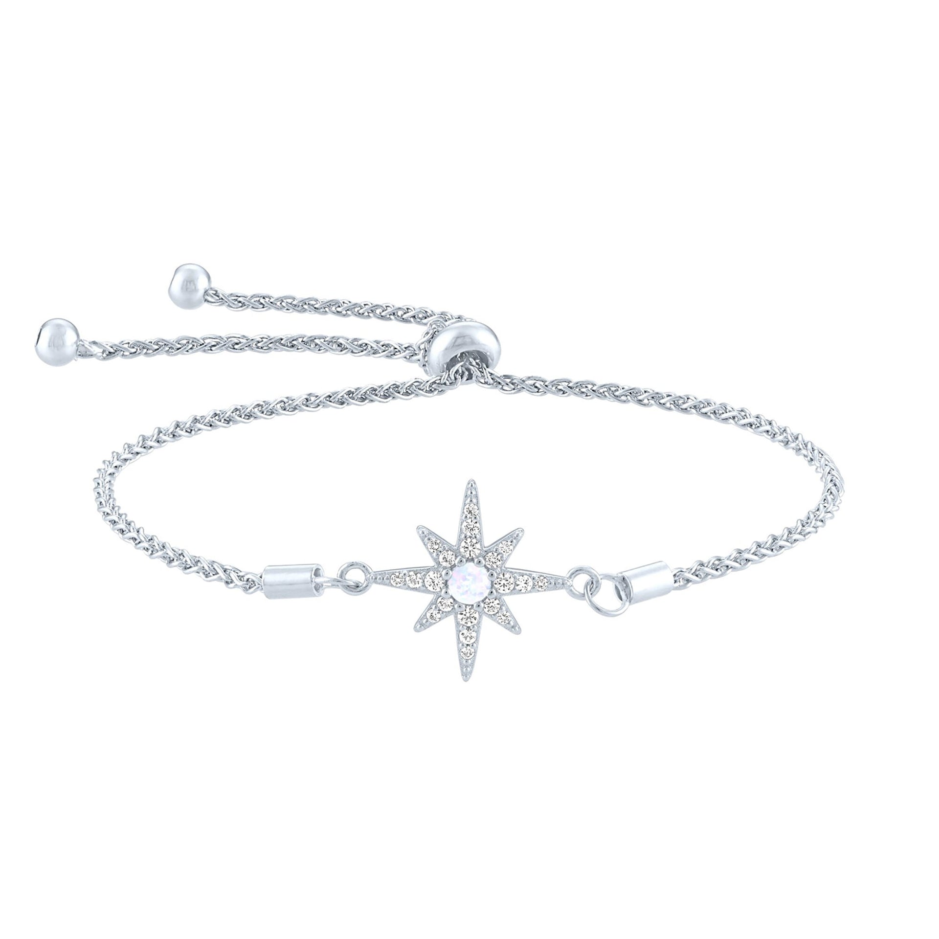 Lab-Created Opal & Lab-Created White Sapphire Starburst Bolo Bracelet in Sterling Silver
