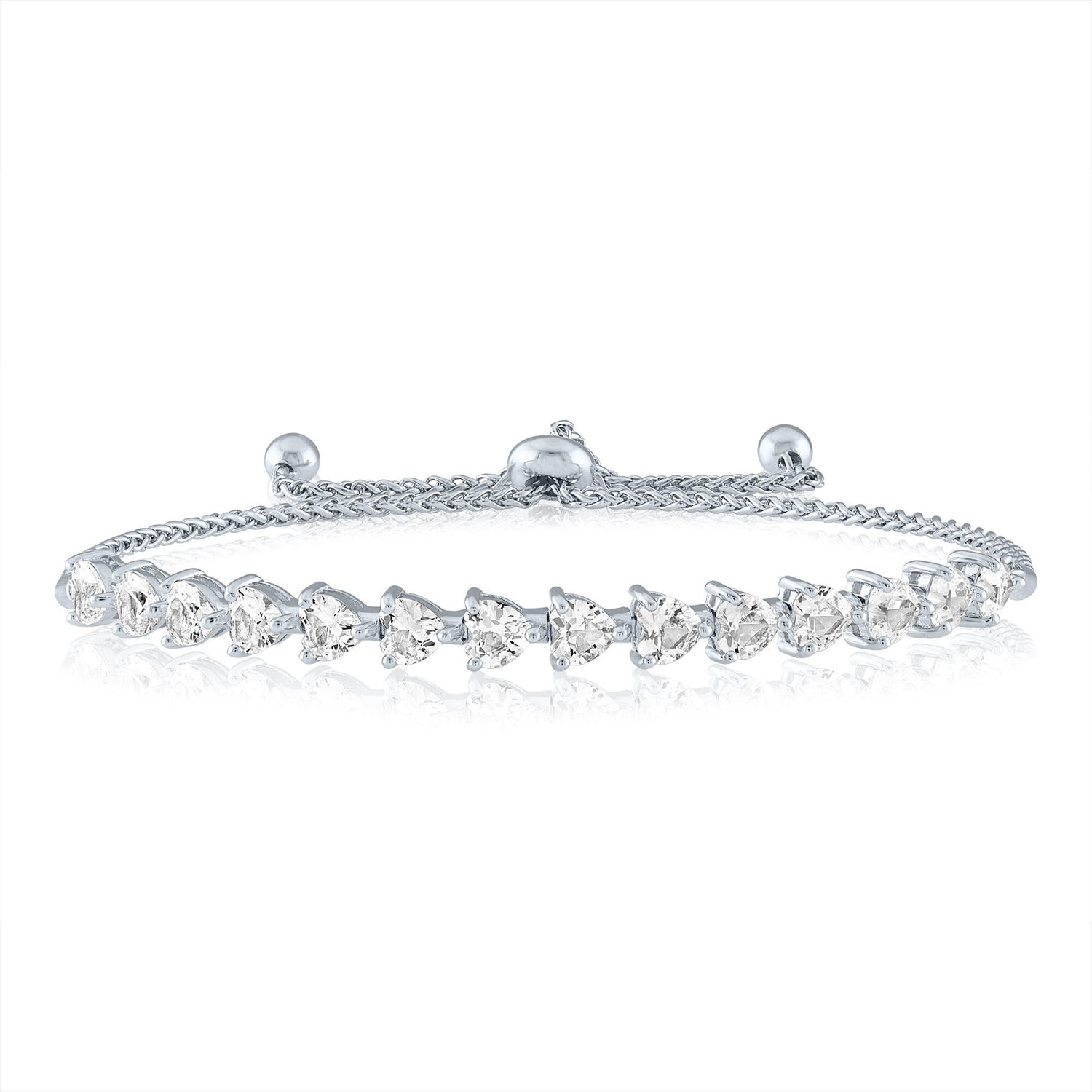 Heart-Shaped Lab-Created White Sapphire Bolo Bracelet in Sterling Silver