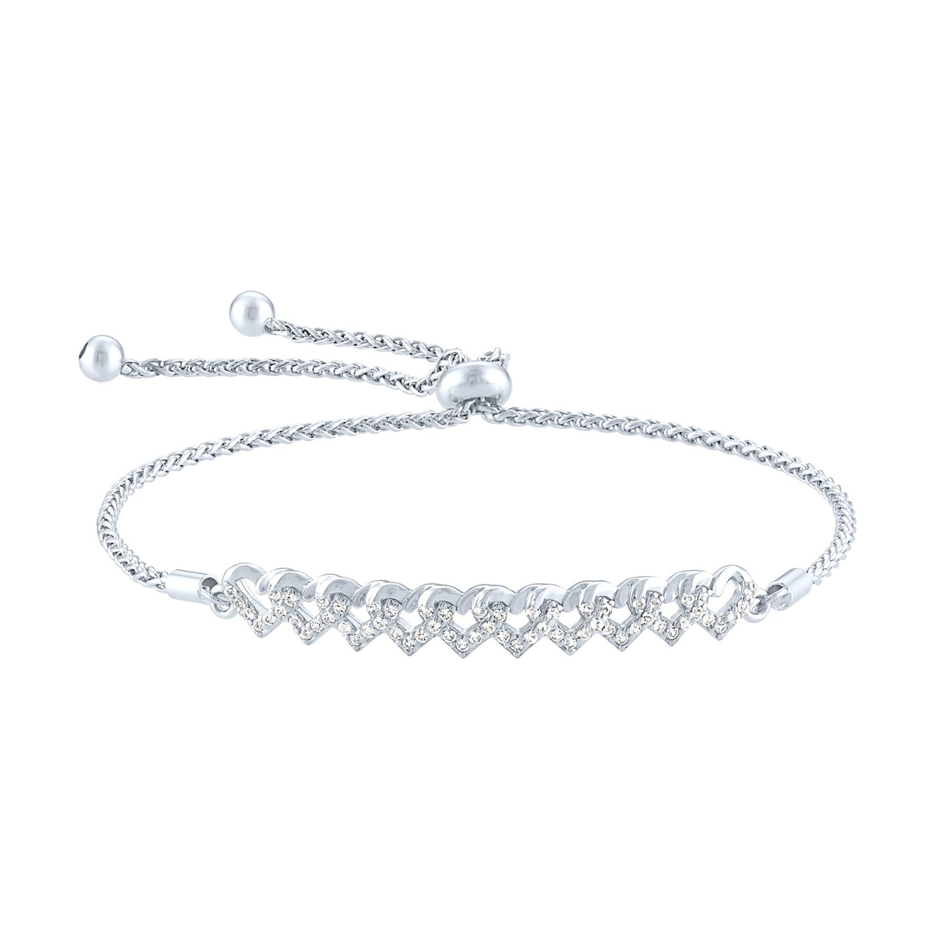 Lab-Created White Sapphire Hearts Bolo Bracelet in Sterling Silver