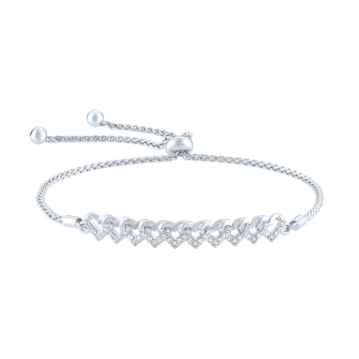 Lab-Created White Sapphire Hearts Bolo Bracelet in Sterling Silver