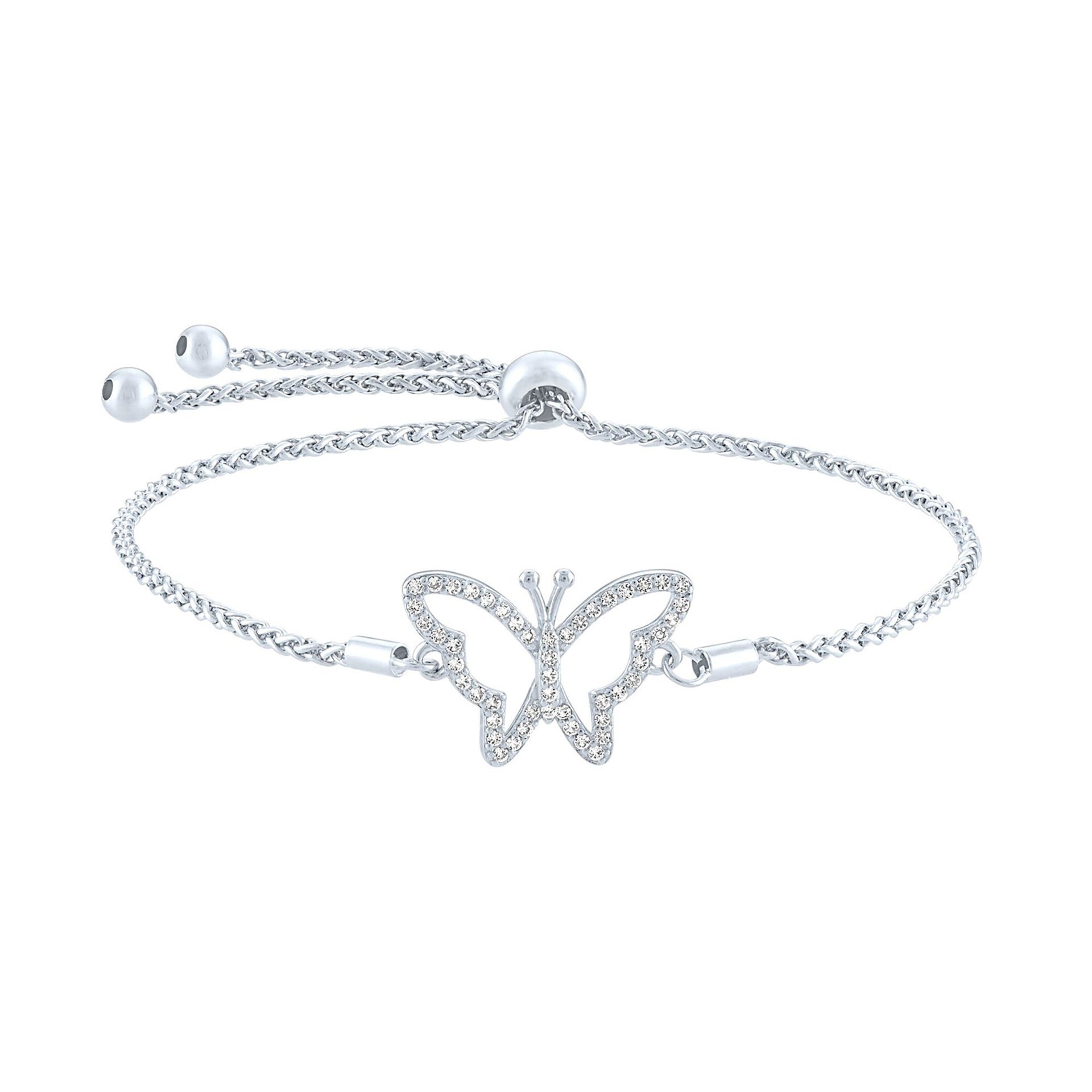 Lab-Created White Sapphire Butterfly Bolo Bracelet in Sterling Silver