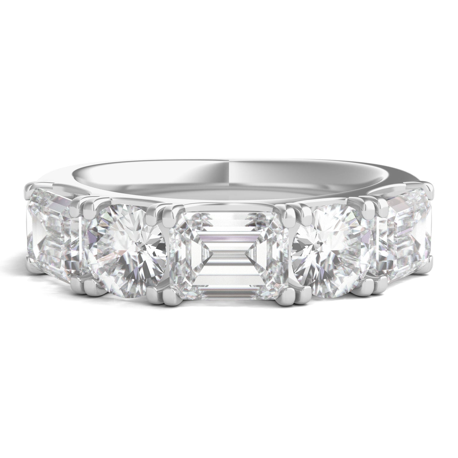 Round & Emerald-Cut Diamond Five-Stone Band in 14K White Gold (4 ct. tw.)