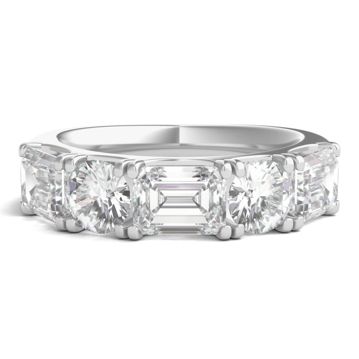 Round & Emerald-Cut Diamond Five-Stone Band in 14K White Gold (4 ct. tw.)