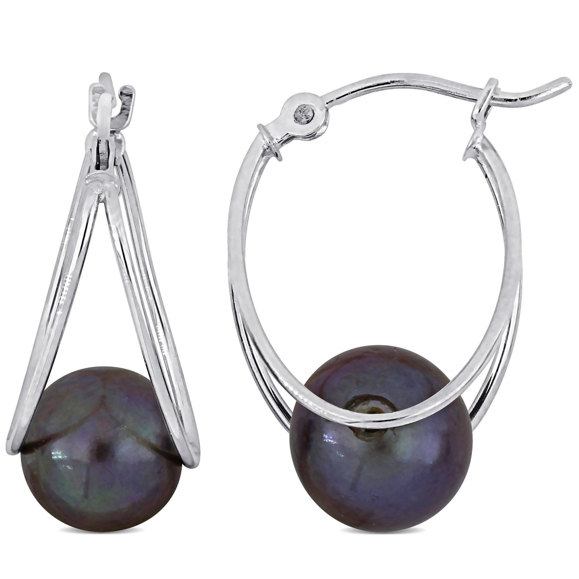Mimi & Max 8-8.5mm Black Cultured Freshwater Pearl Drop Earrings in 10k White Gold