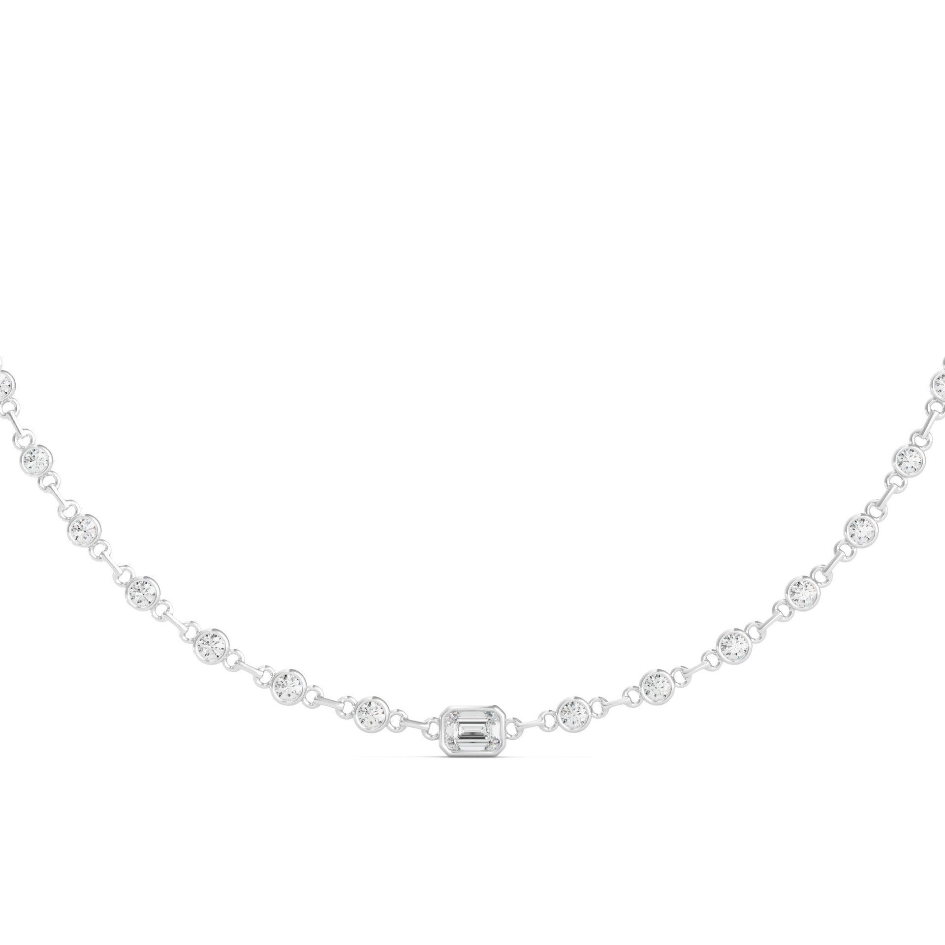 Lab Grown Diamond Bezel Station Necklace in 18K White Gold, 16” (4 3/4 ct. tw.)