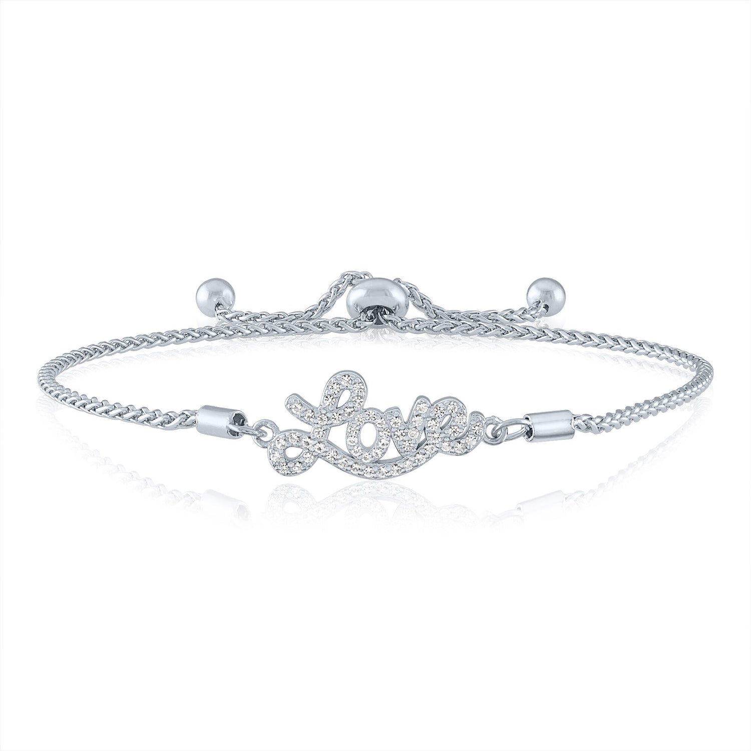 Lab-Created White Sapphire “Love” Bolo Bracelet in Sterling Silver