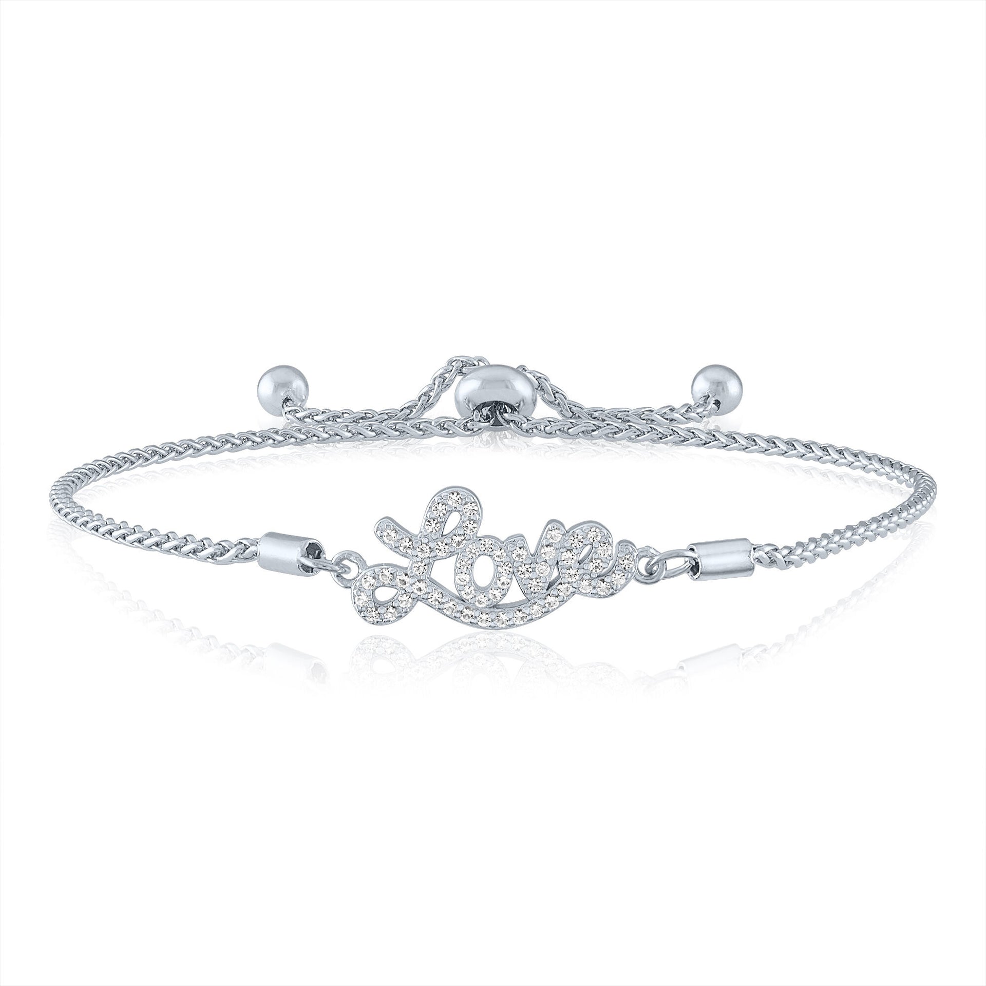 Lab-Created White Sapphire “Love” Bolo Bracelet in Sterling Silver