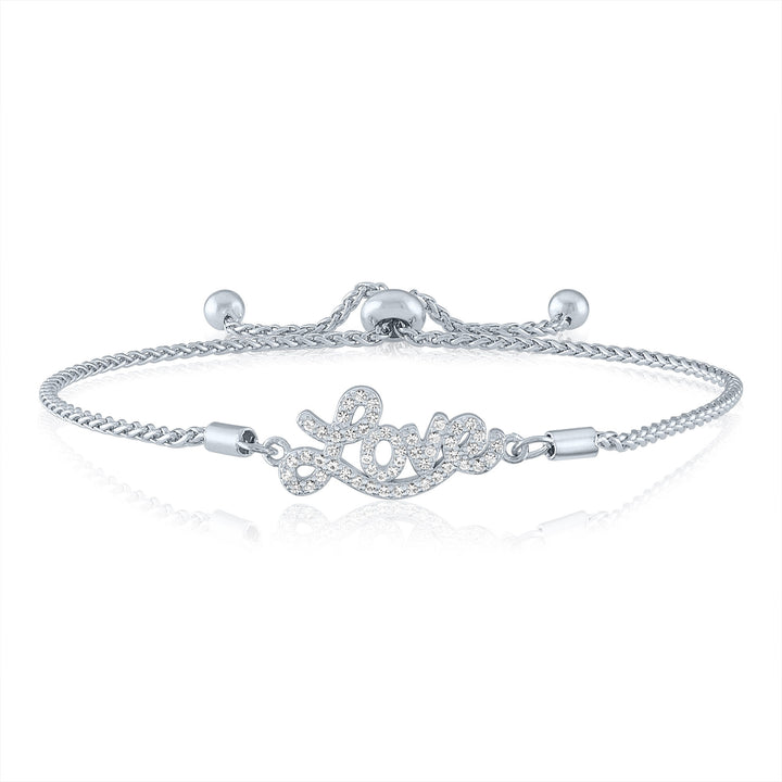 Lab-Created White Sapphire “Love” Bolo Bracelet in Sterling Silver