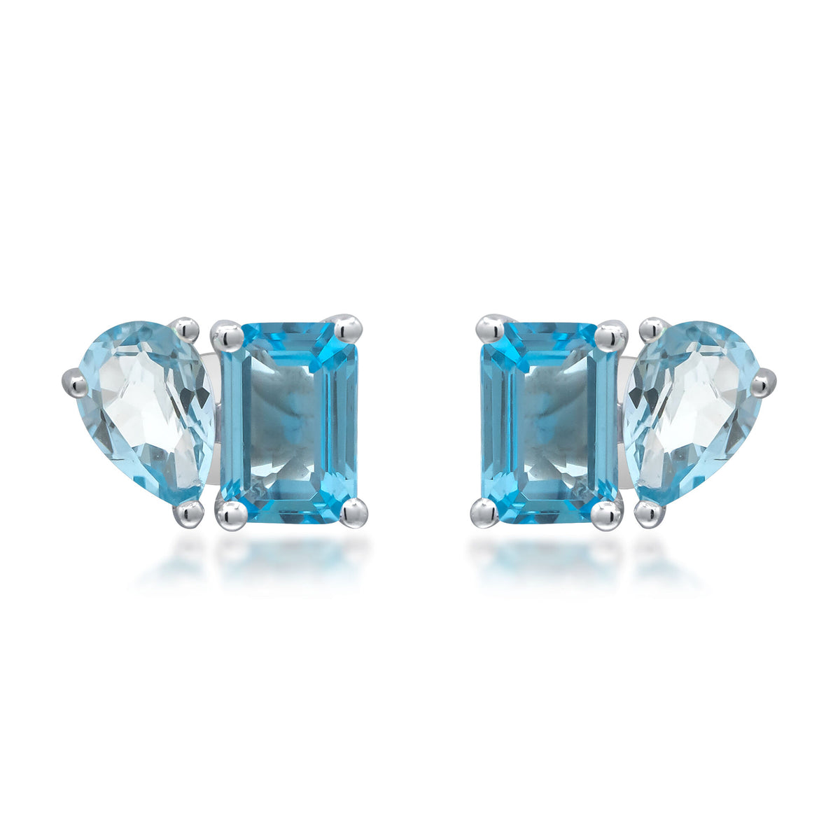 Pear-Shaped & Emerald-Cut Blue Topaz Earrings in 10K White Gold