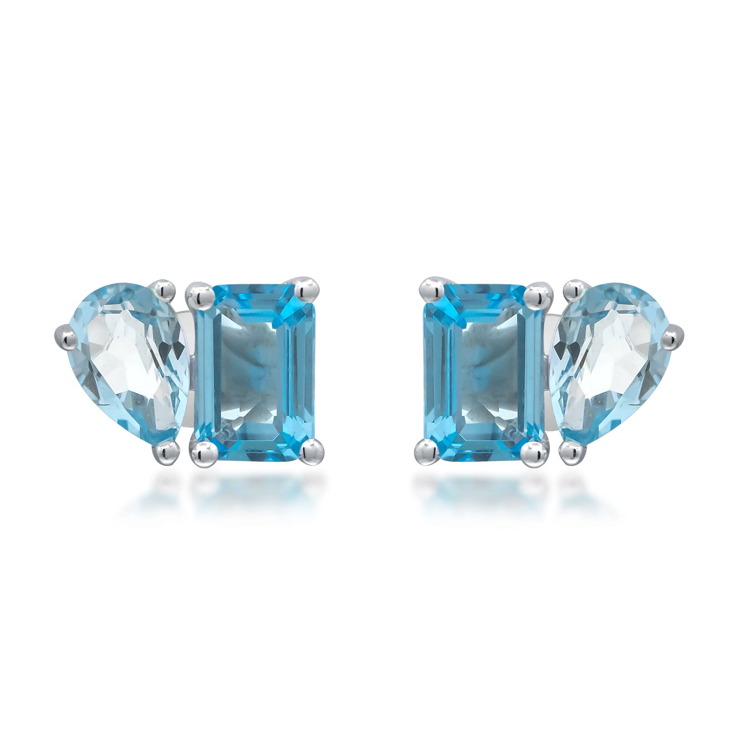 Pear-Shaped & Emerald-Cut Blue Topaz Earrings in 10K White Gold