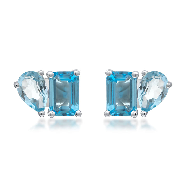 Pear-Shaped & Emerald-Cut Blue Topaz Earrings in 10K White Gold