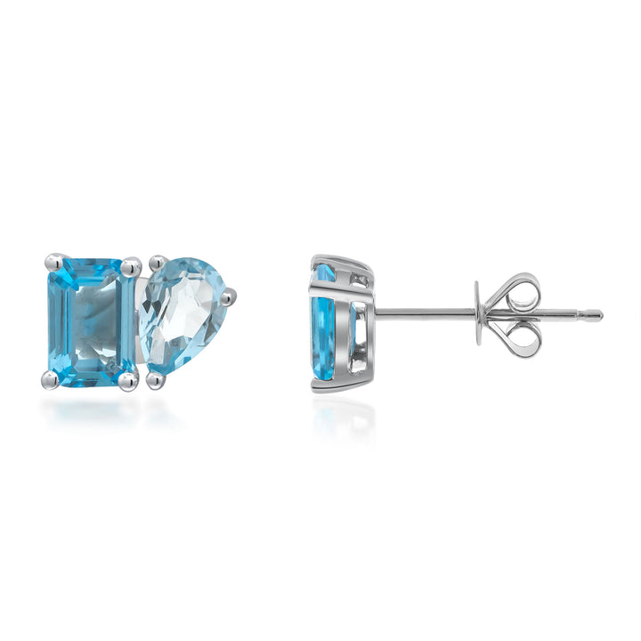 Pear-Shaped & Emerald-Cut Blue Topaz Earrings in 10K White Gold