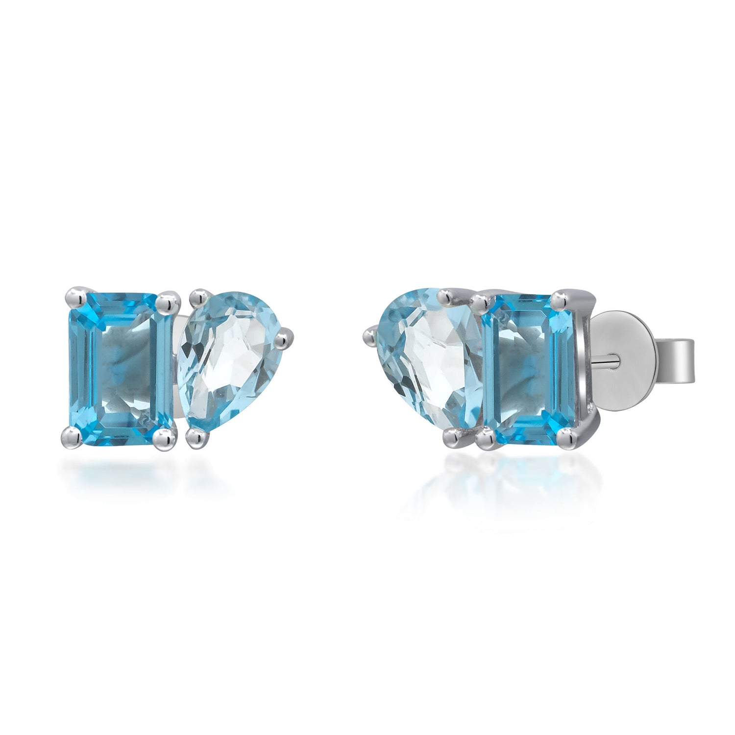 Pear-Shaped & Emerald-Cut Blue Topaz Earrings in 10K White Gold