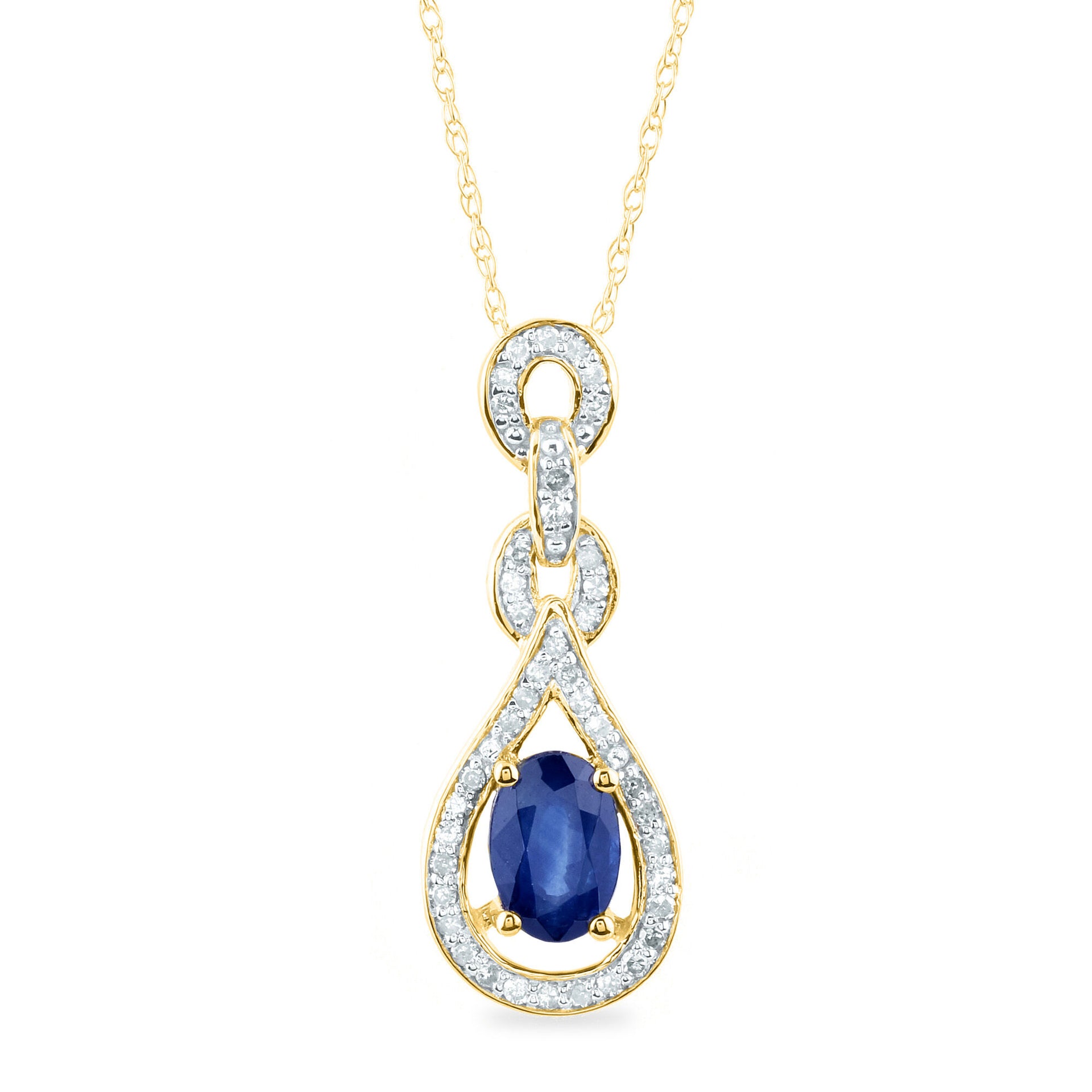 Blue Sapphire and Diamond Pendant in 10K Yellow Gold (1/8 ct. tw.)