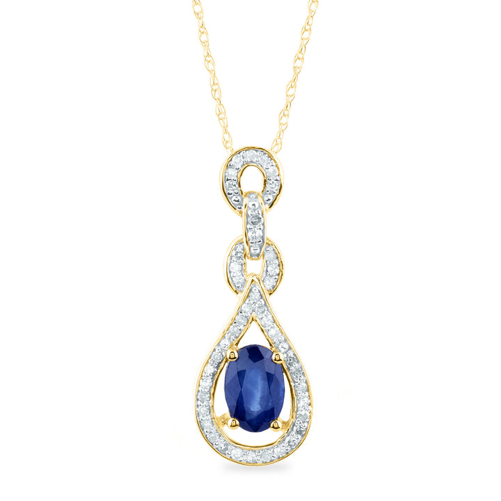Blue Sapphire and Diamond Pendant in 10K Yellow Gold (1/8 ct. tw.)