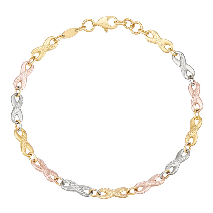 Infinity Link Bracelet in 14K Yellow, White and Rose Gold, 7.5"