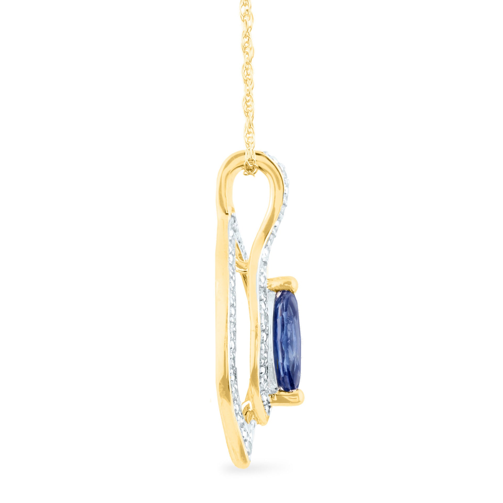 Blue Sapphire and Diamond Pendant in 10K Yellow Gold (1/10 ct. tw.)