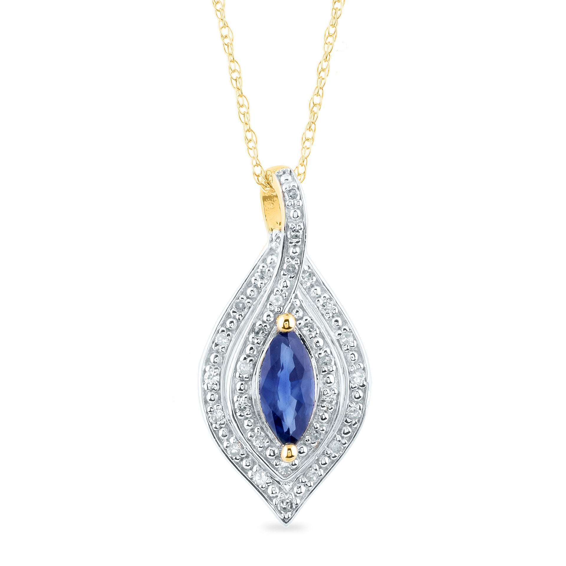 Blue Sapphire and Diamond Pendant in 10K Yellow Gold (1/10 ct. tw.)