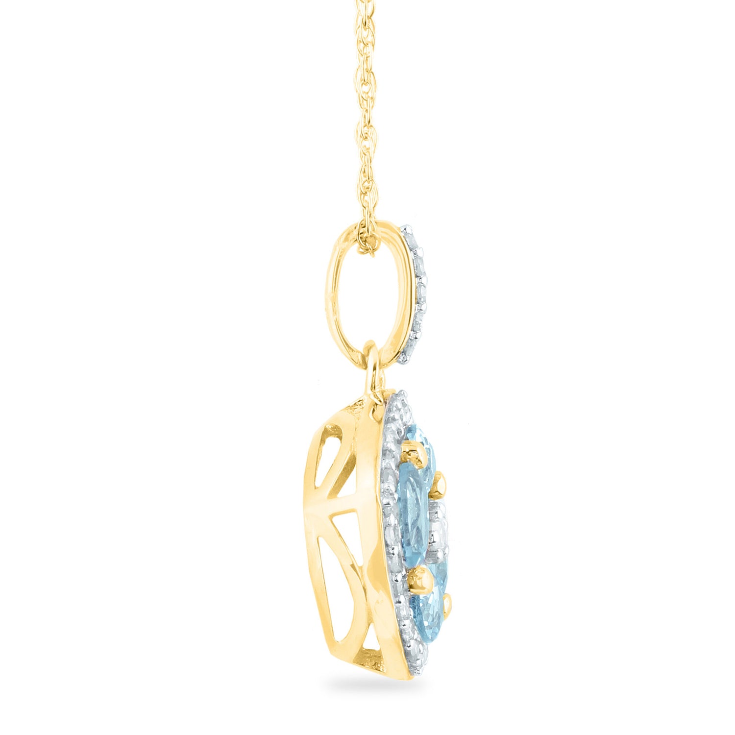 Aquamarine and Diamond Pendant in 10K Yellow Gold (1/7 ct. tw.)