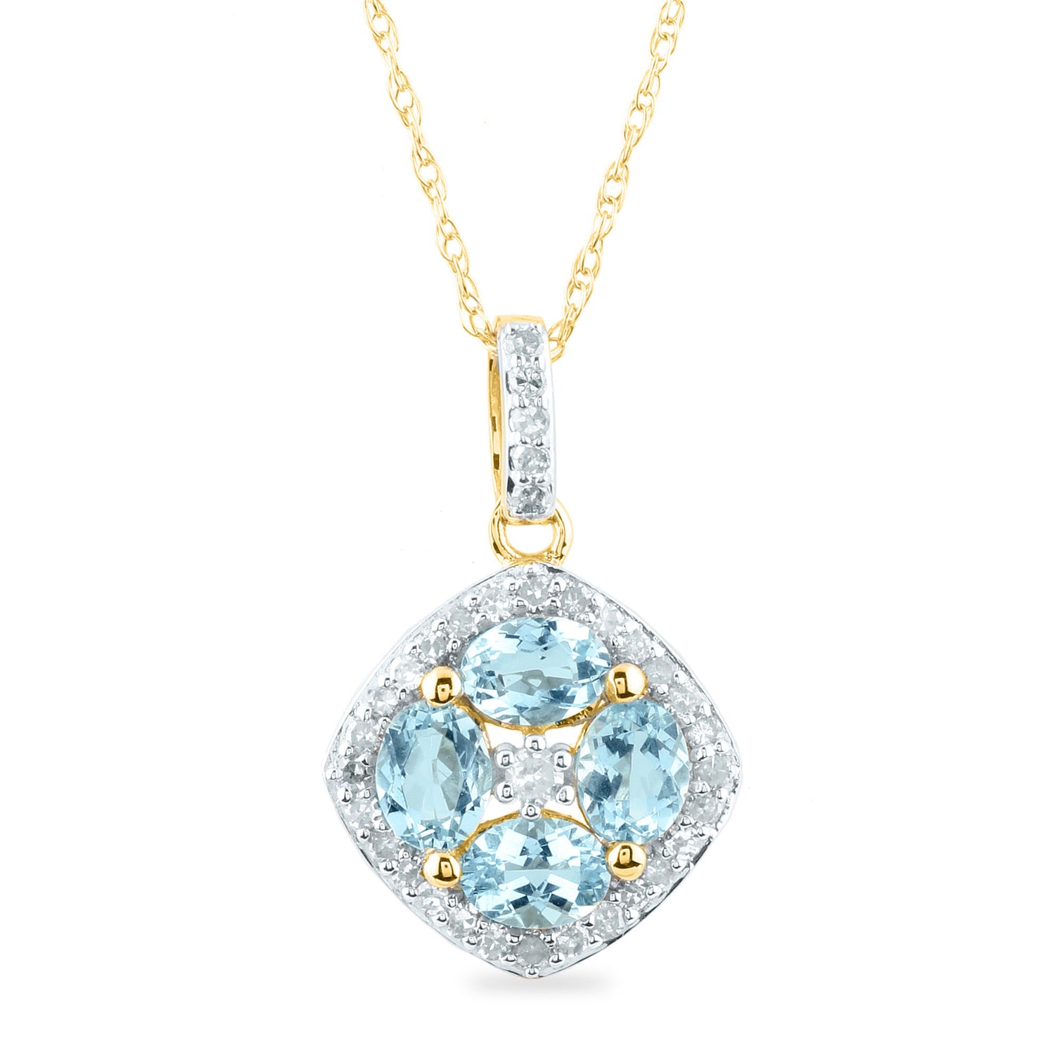 Aquamarine and Diamond Pendant in 10K Yellow Gold (1/7 ct. tw.)