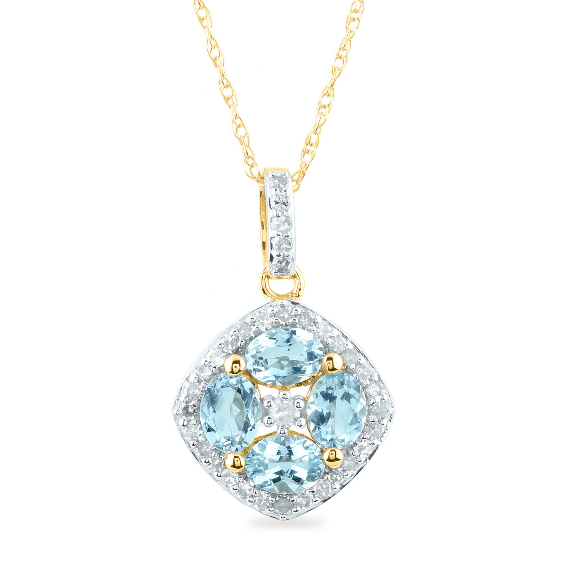 Aquamarine and Diamond Pendant in 10K Yellow Gold (1/7 ct. tw.)