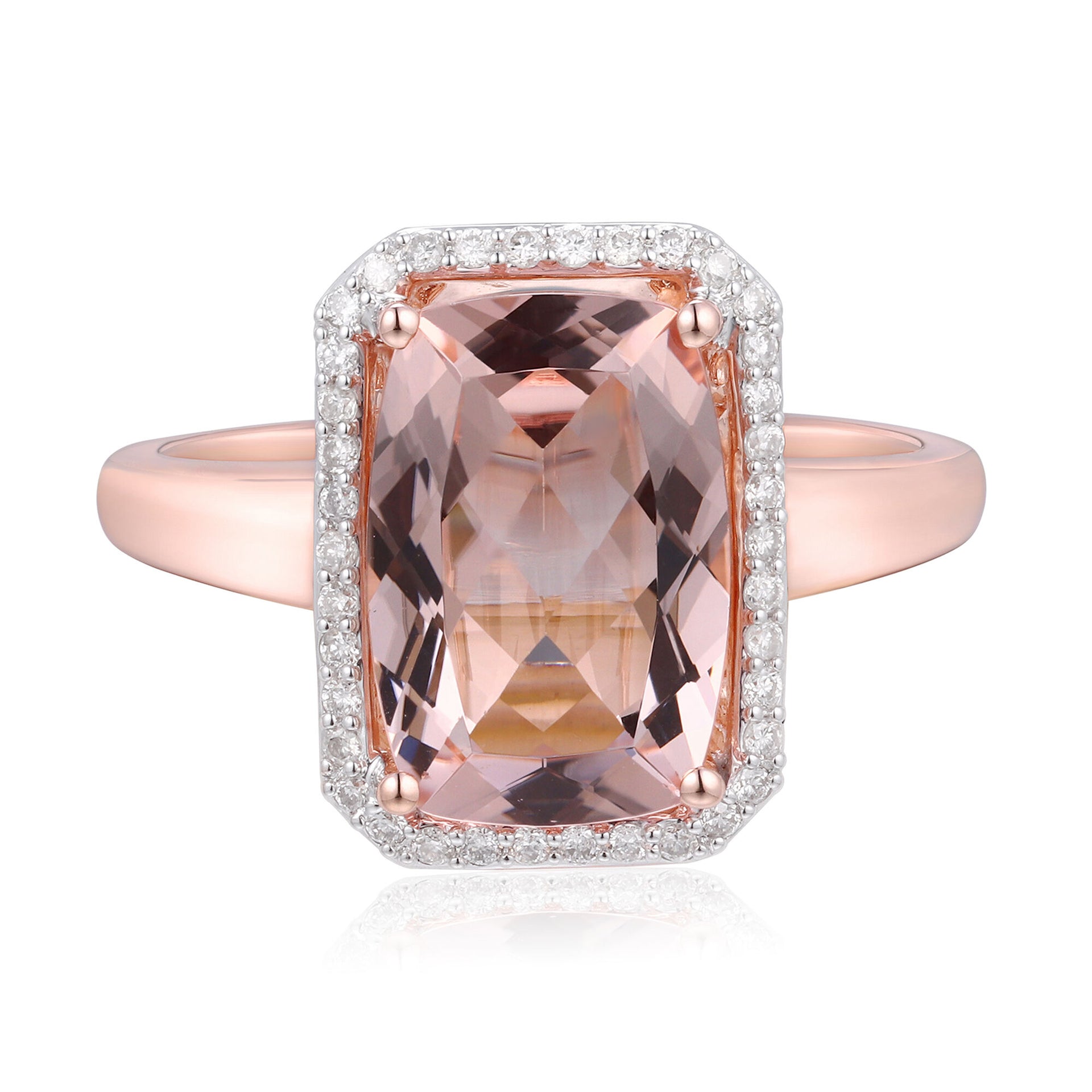 Morganite & Diamond Halo Ring in 14K Rose Gold (1/7 ct. tw.)