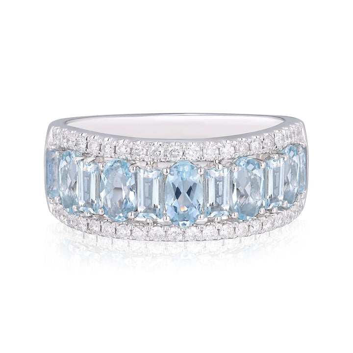 Aquamarine & Diamond Ring in 14K White Gold (1/3 ct. tw.)