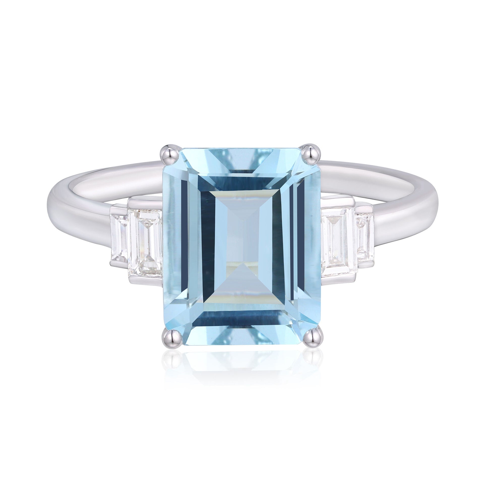 Aquamarine & Diamond Ring in 14K White Gold (1/7 ct. tw.)