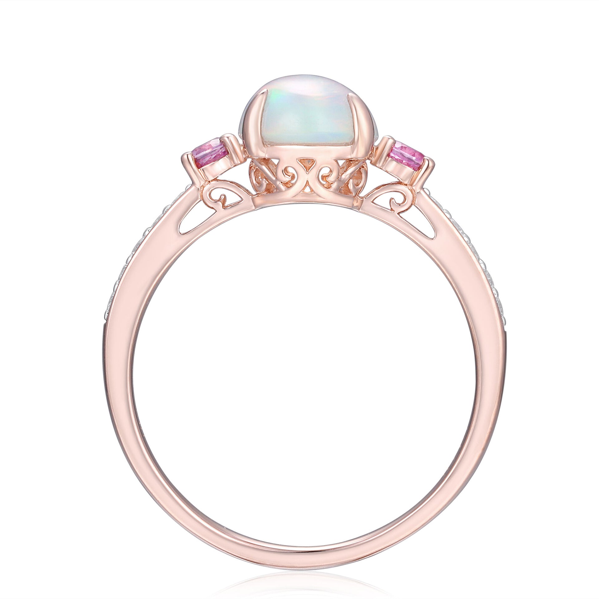 Opal, Pink Sapphire & Diamond Ring in 14K Rose Gold (1/10 ct. tw.)
