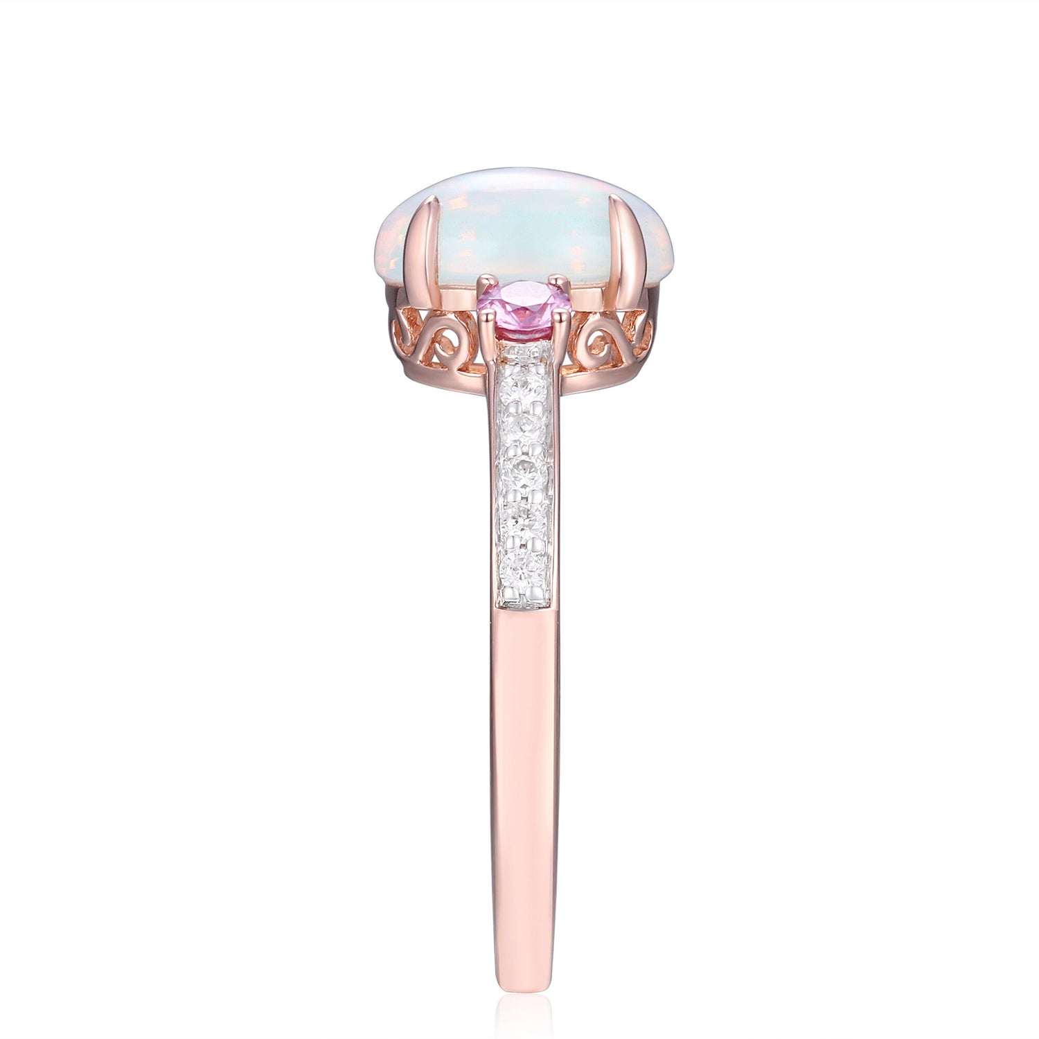 Opal, Pink Sapphire & Diamond Ring in 14K Rose Gold (1/10 ct. tw.)