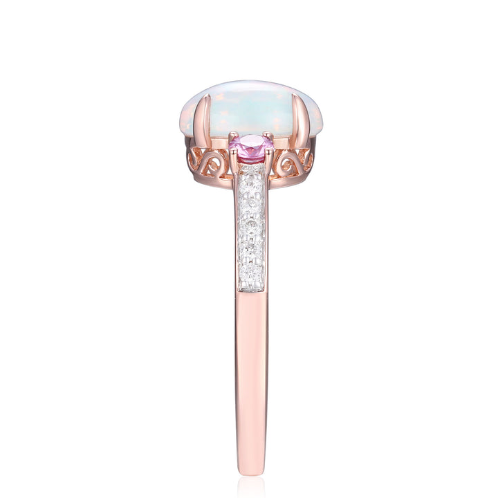 Opal, Pink Sapphire & Diamond Ring in 14K Rose Gold (1/10 ct. tw.)