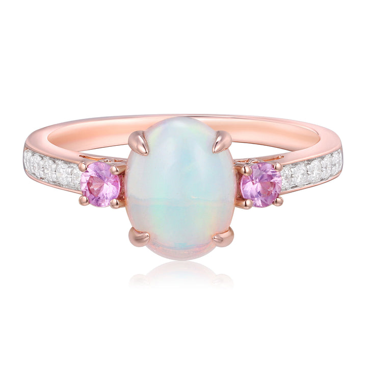 Opal, Pink Sapphire & Diamond Ring in 14K Rose Gold (1/10 ct. tw.)