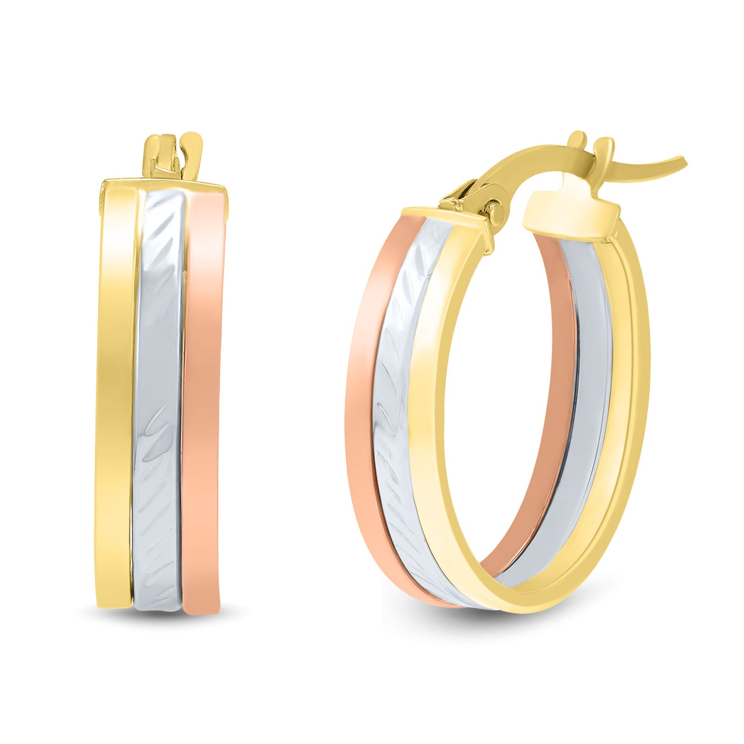 Oval Hoop Earrings in 14K Yellow, White and Rose Gold