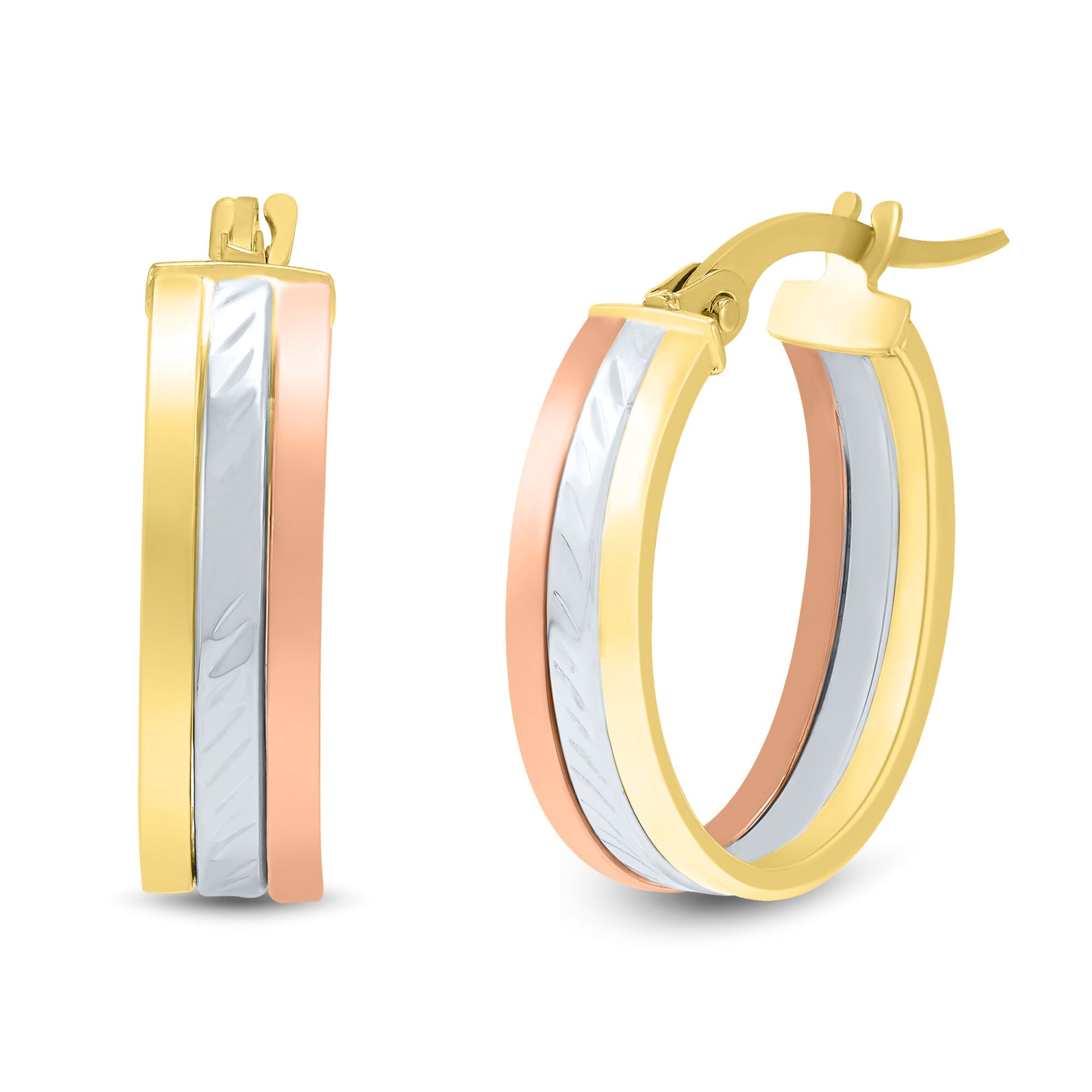 Oval Hoop Earrings in 14K Yellow, White and Rose Gold
