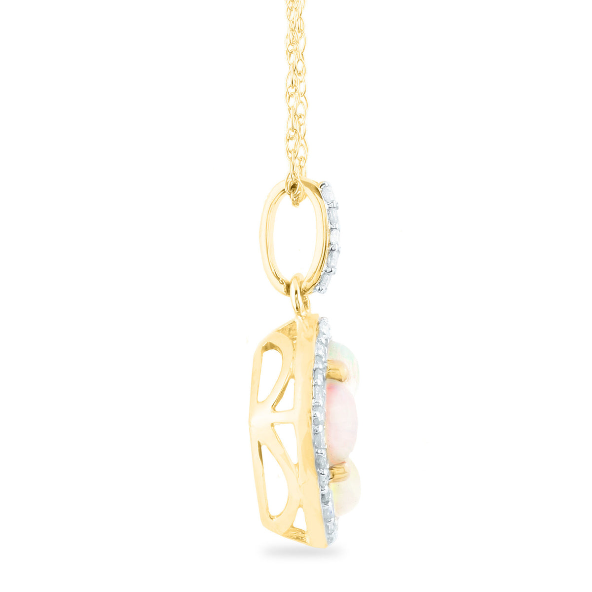 Opal and Diamond Pendant in 10K Yellow Gold (1/7 ct. tw.)