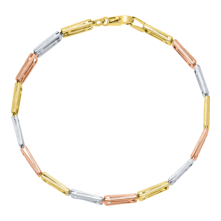 Greek Key Link Bracelet in 10K Yellow, White and Rose Gold, 7.25"