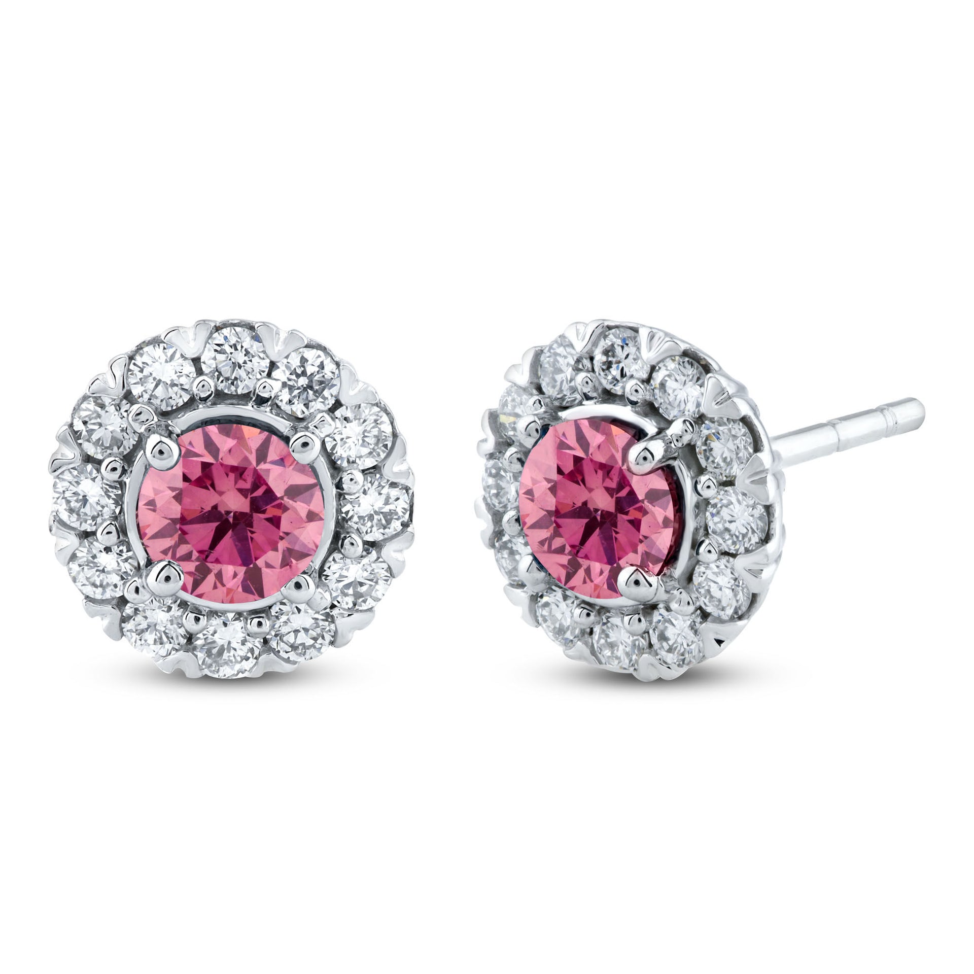 Lab Grown Pink Diamond and Lab Grown Diamond Stud Earrings in 14K White Gold (3/4 ct. tw.)