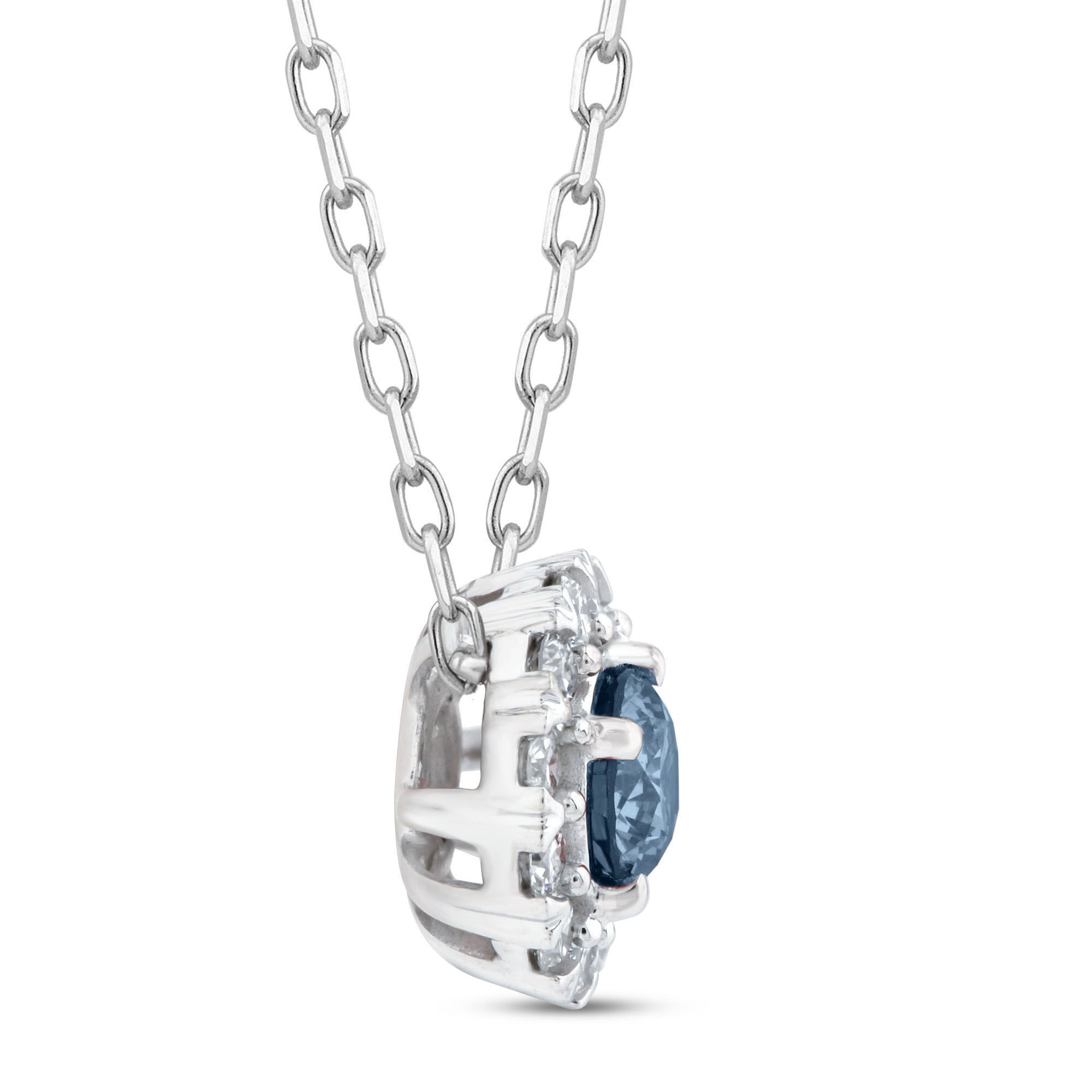 Lab Grown Blue Diamond and Lab Grown Diamond Pendant in 14K White Gold (3/8 ct. tw.)