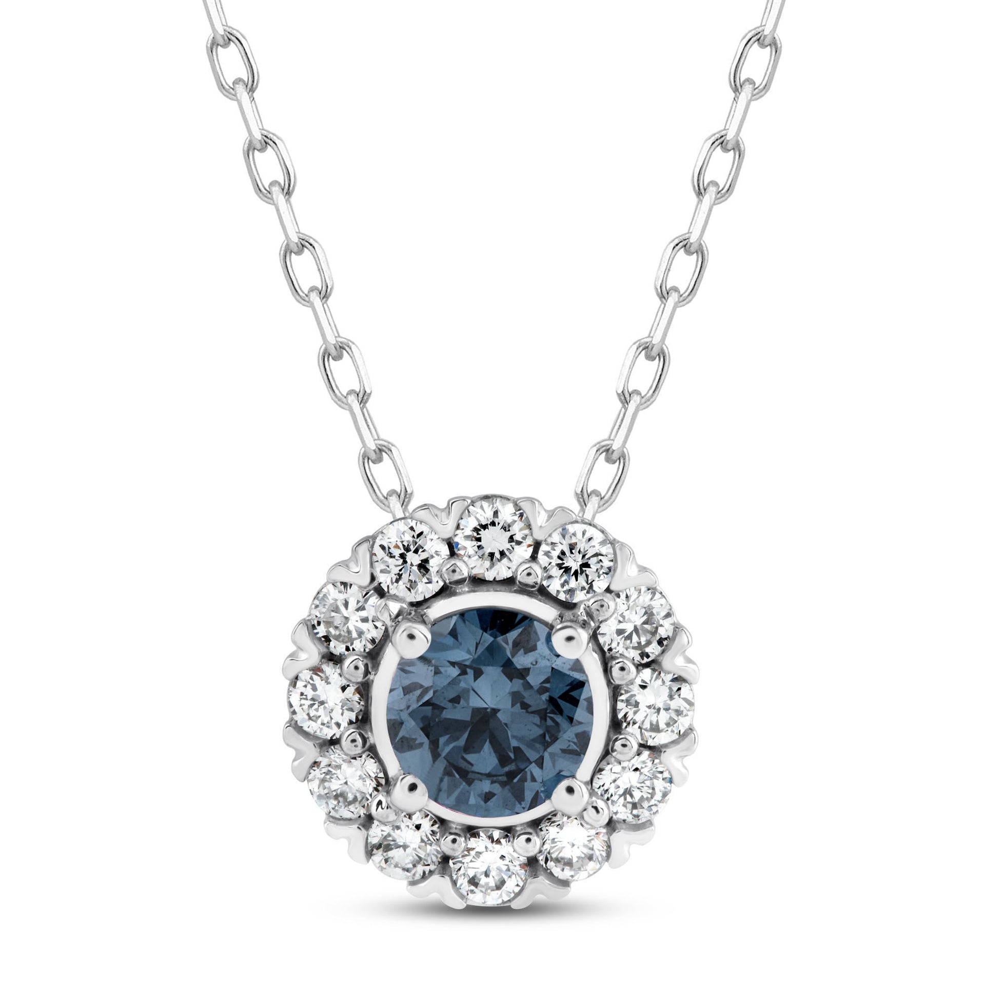 Lab Grown Blue Diamond and Lab Grown Diamond Pendant in 14K White Gold (3/8 ct. tw.)