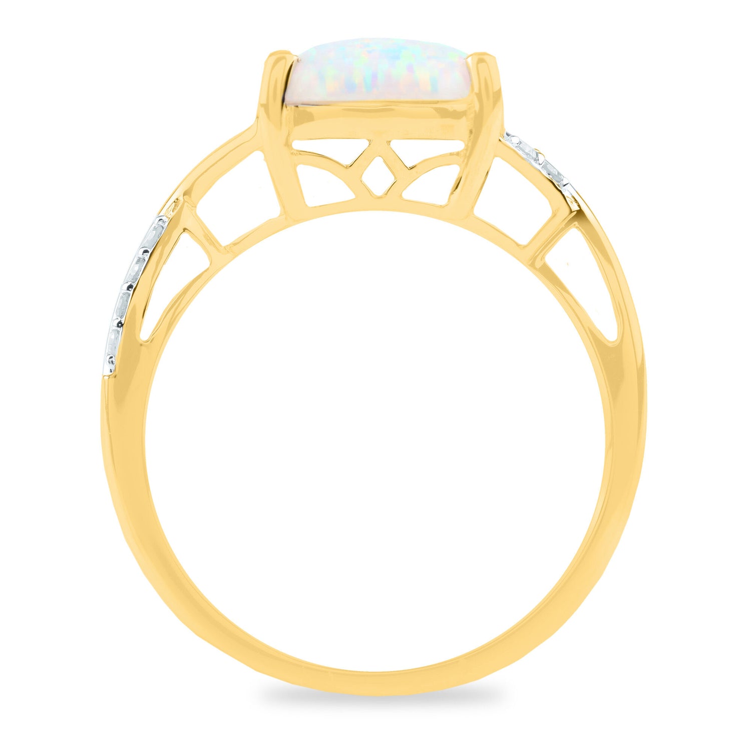 Lab-Created Opal & Diamond Ring in 14K Yellow Gold (1/8 ct. tw.)