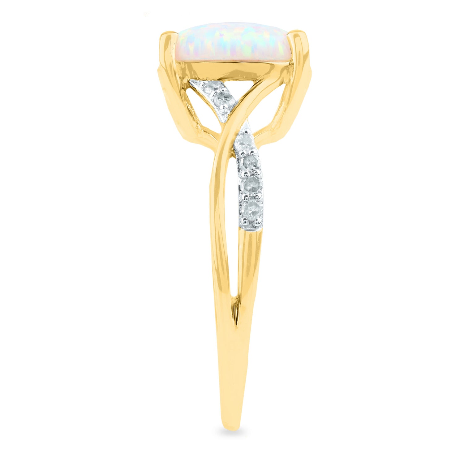 Lab-Created Opal & Diamond Ring in 14K Yellow Gold (1/8 ct. tw.)