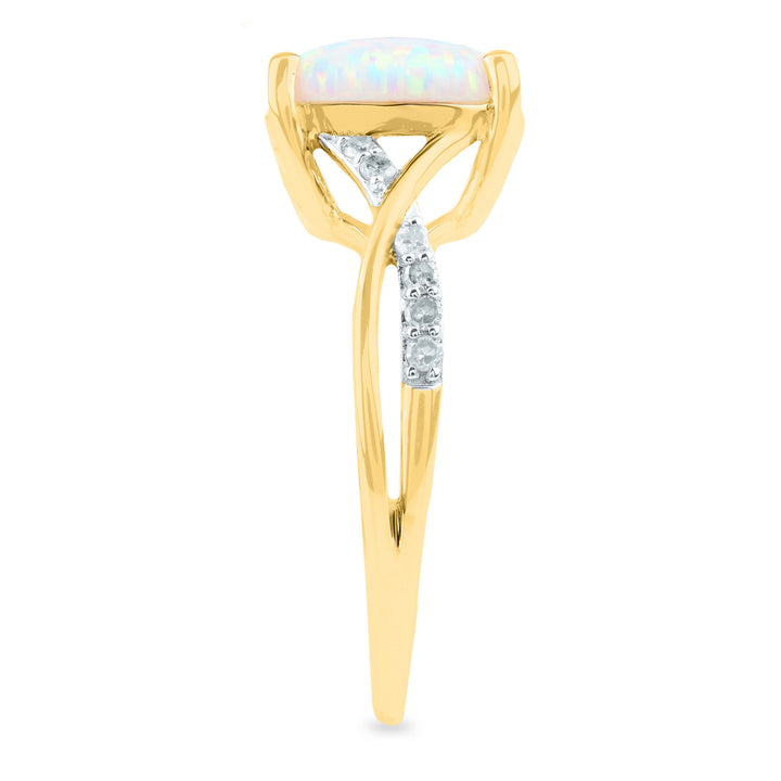 Lab-Created Opal & Diamond Ring in 14K Yellow Gold (1/8 ct. tw.)