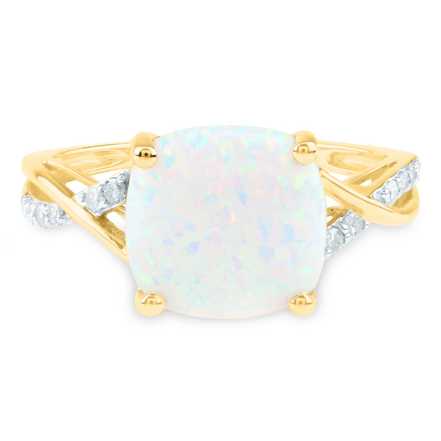 Lab-Created Opal & Diamond Ring in 14K Yellow Gold (1/8 ct. tw.)