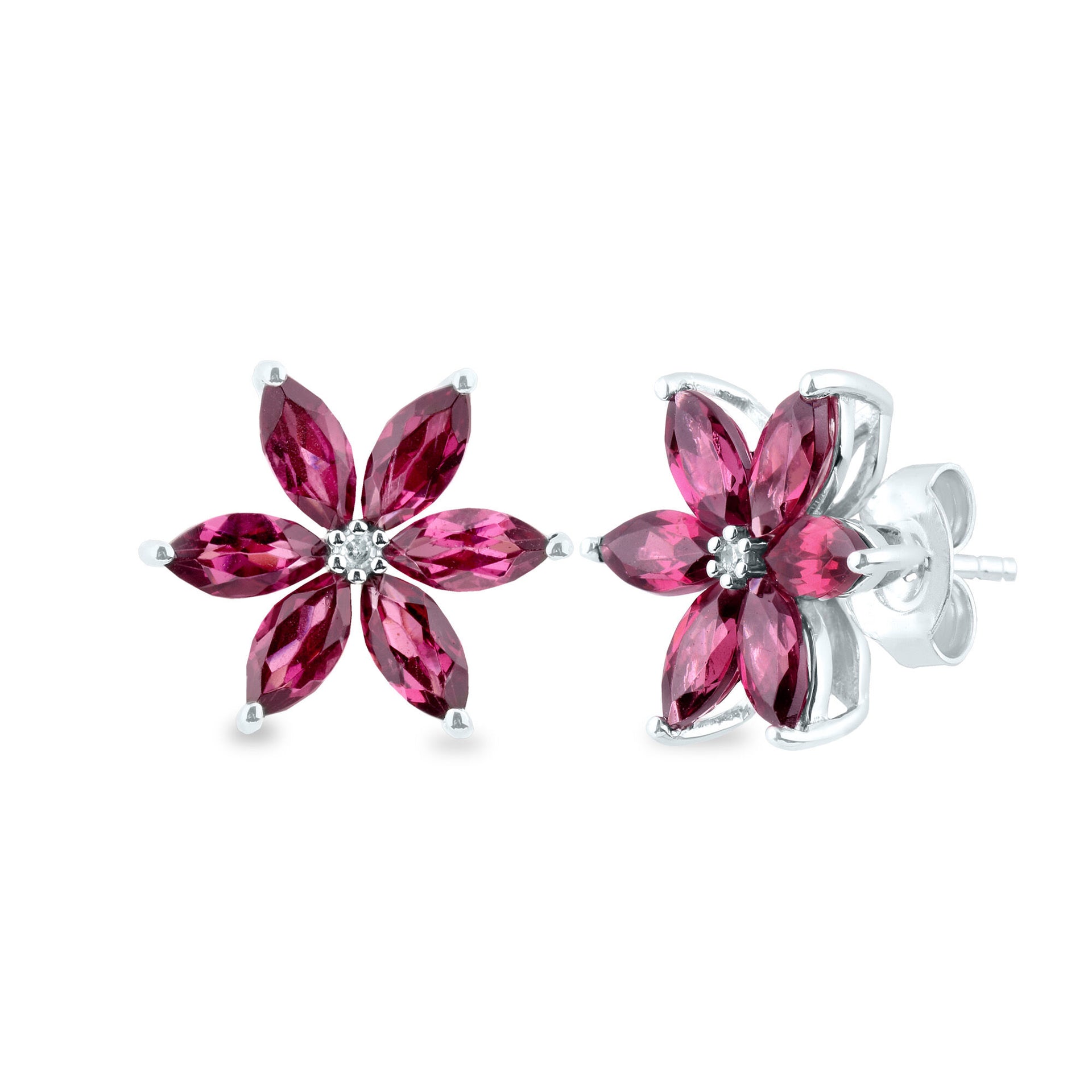 Rhodolite and Diamond Accent Stud Earrings in 10K White Gold