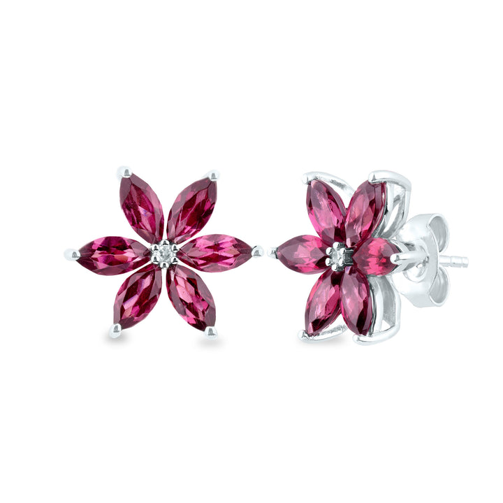 Rhodolite and Diamond Accent Stud Earrings in 10K White Gold