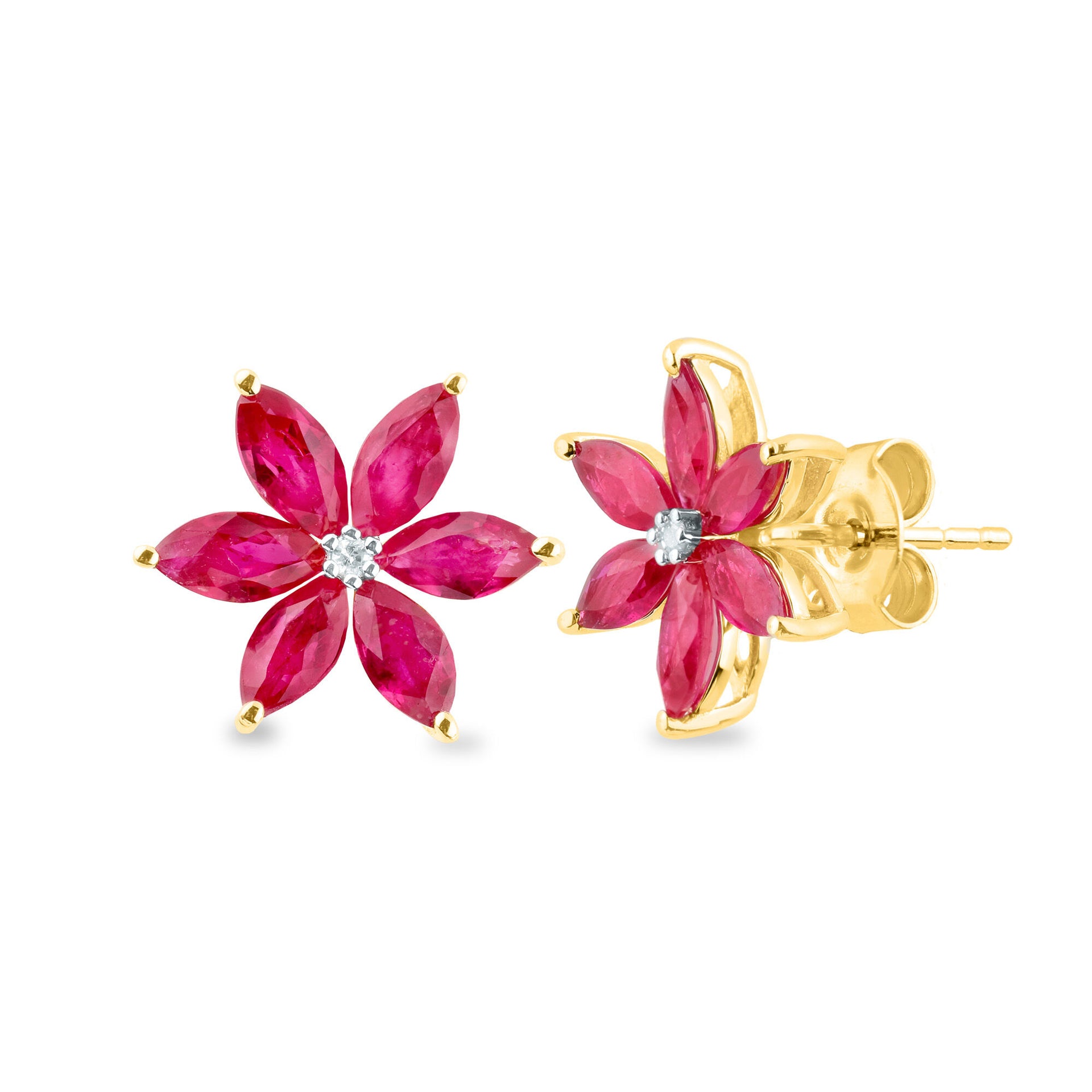 Ruby and Diamond Accent Stud Earrings in 10K Yellow Gold